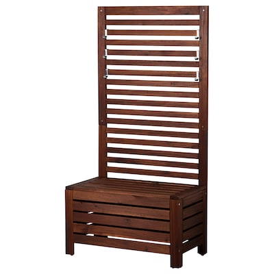 ÄPPLARÖ Bench with wall panel, outdoor, brown stained, 31 1/2x17 3/8x62 1/4 "