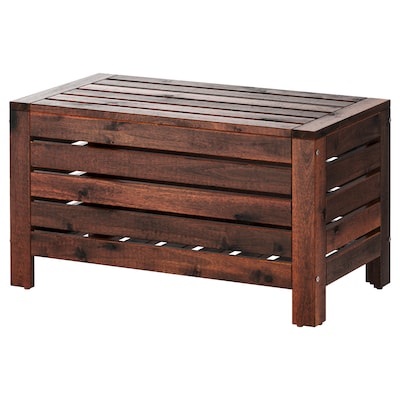 ÄPPLARÖ Storage bench, outdoor, brown stained, 31 1/2x16 1/8 "