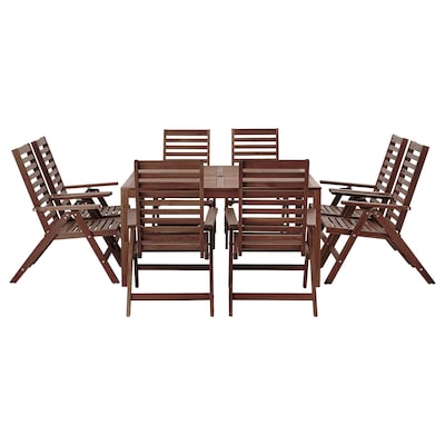 ÄPPLARÖ Table+ and 8 reclining chairs, outdoor brown stained