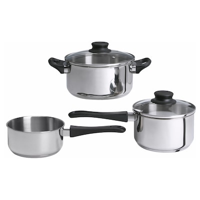 ANNONS 5-piece cookware set, glass/stainless steel