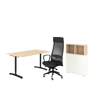 BEKANT/MARKUS / EKET Desk and storage combination, and swivel chair white/white stain dark gray