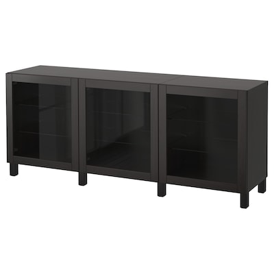 BESTÅ Storage combination with doors, black-brown/Sindvik/Stubbarp black-brown clear glass, 70 7/8x16 1/2x29 1/8 "