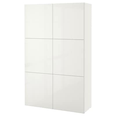 BESTÅ Storage combination with doors, white/Selsviken high-gloss/white, 47 1/4x16 1/2x76 "