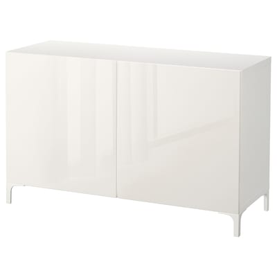 BESTÅ Storage combination with doors, white/Selsviken high-gloss/white, 47 1/4x16 1/2x29 1/8 "