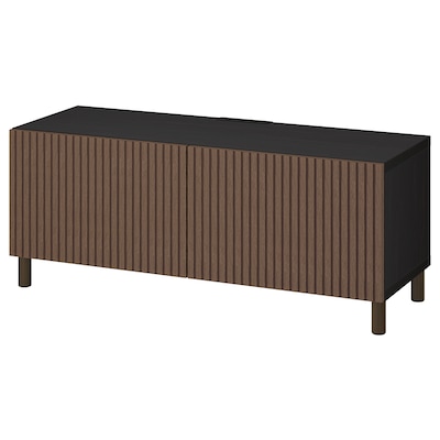 BESTÅ TV bench with doors, black-brown Björköviken/Mejarp/brown stained oak veneer, 47 1/4x16 1/2x18 7/8 "