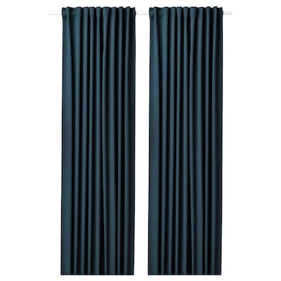 BLÅHUVA Blackout curtains, 1 pair, dark blue, 57x98 "