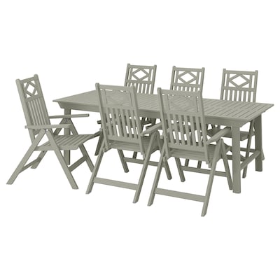 BONDHOLMEN Table + 6 reclining chairs, outdoor, gray stained