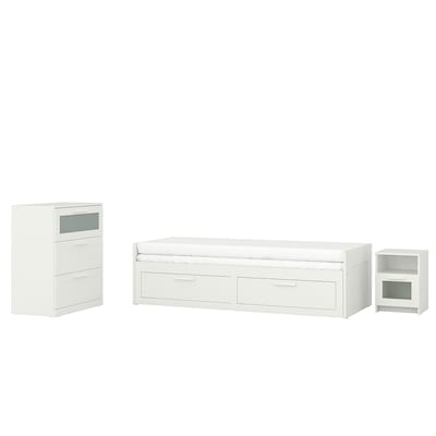 BRIMNES Bedroom furniture, set of 3, white, Twin