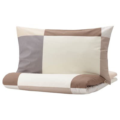 BRUNKRISSLA Duvet cover and pillowcase(s), brown, Full/Queen (Double/Queen)