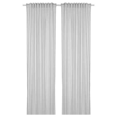 BYMOTT Curtains, 1 pair, white/light gray stripe, 47x98 "