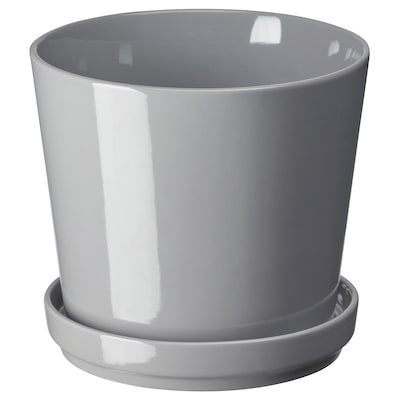 CITRUSFRUKT Plant pot with saucer, indoor/outdoor gray, 6 "