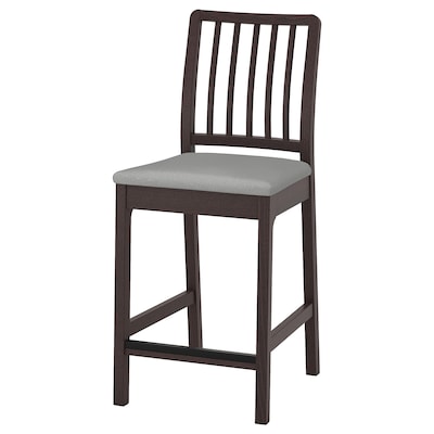 EKEDALEN Bar stool with backrest, dark brown/Orrsta light gray, 24 3/8 "