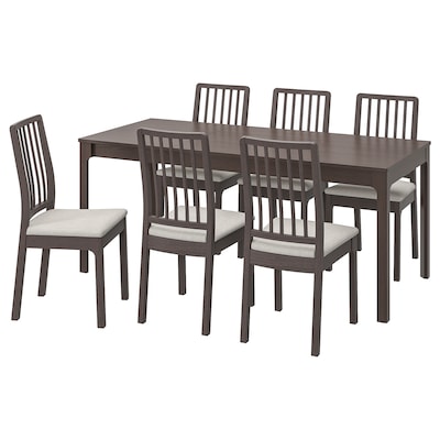 EKEDALEN / EKEDALEN Table and 6 chairs, dark brown dark brown/Orrsta light gray, 47 1/4/70 7/8 "