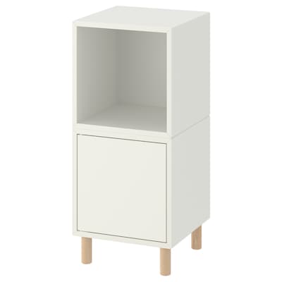 EKET Storage combination with legs, white/wood, 13 3/4x13 3/4x31 1/2 "