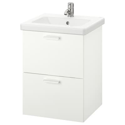 ENHET / TVÄLLEN Sink cabinet with 2 drawers, white/Pilkån faucet, 19 5/8x19 1/8x26 "