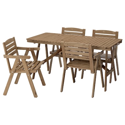 FALHOLMEN Table and 4 armchairs, outdoor, light brown stained