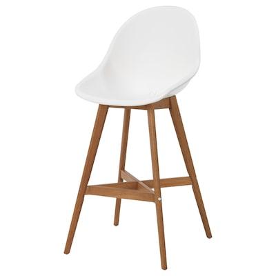 FANBYN Bar stool with backrest, white/indoor/outdoor, 25 1/4 "