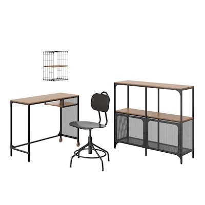 FJÄLLBO/KULLABERG / GULLHULT Desk and storage combination, and swivel chair black/pine