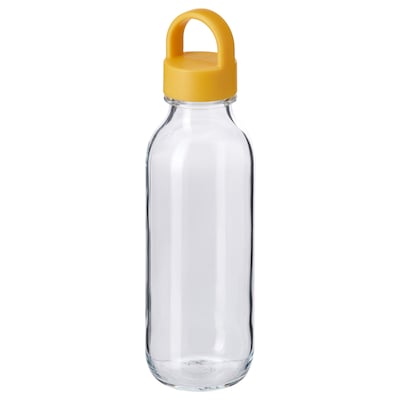 FORMSKÖN Water bottle, clear glass/yellow, 17 oz