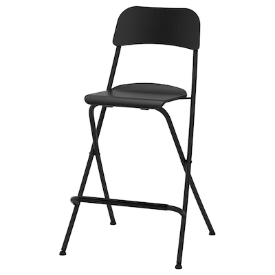 FRANKLIN Bar stool with backrest, foldable, black/black, 24 3/4 "