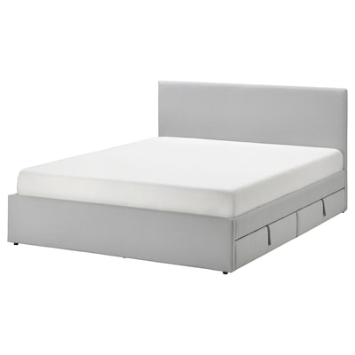 GLADSTAD Upholstered bed, 2 storage boxes, Kabusa light gray, Queen