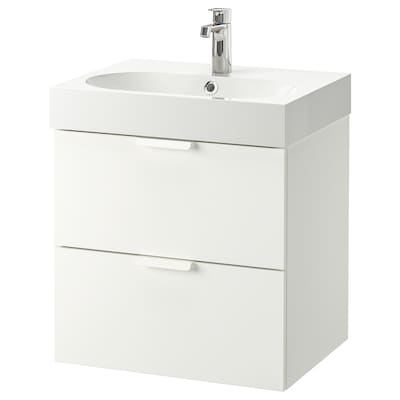 GODMORGON / BRÅVIKEN Sink cabinet with 2 drawers, white/Brogrund faucet, 24x19 1/4x26 3/4 "