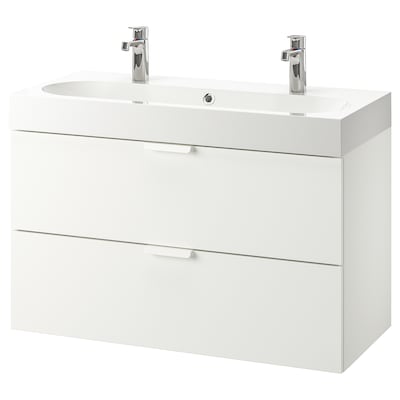 GODMORGON / BRÅVIKEN Sink cabinet with 2 drawers, white/Brogrund faucet, 39 3/8x18 7/8x26 3/4 "