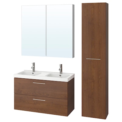 GODMORGON / ODENSVIK Bathroom furniture, set of 6, brown stained ash effect/Dalskär faucet, 40 1/2x19 1/4x25 1/4 "