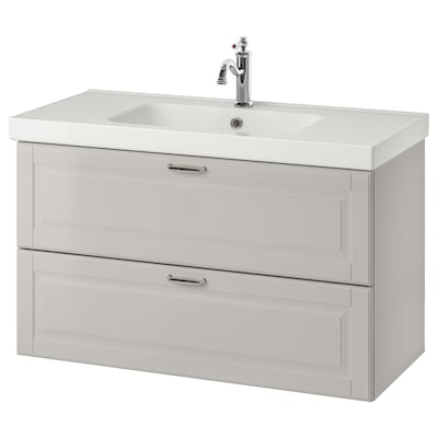 GODMORGON / ODENSVIK Sink cabinet with 2 drawers, Kasjön light gray/Hamnskär faucet, 40 1/2x19 1/4x25 1/4 "