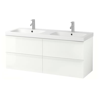 GODMORGON / ODENSVIK Sink cabinet with 4 drawers, high gloss white/Dalskär faucet, 56 1/4x19 1/4x25 1/4 "