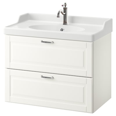 GODMORGON / RÄTTVIKEN Sink cabinet with 2 drawers, Kasjön white/Hamnskär faucet, 32 1/4x19 1/4x26 3/4 "