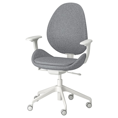 HATTEFJÄLL Office chair with armrests, Gunnared medium gray
