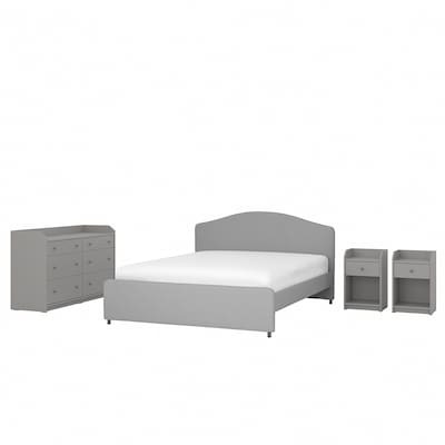 HAUGA Bedroom furniture, set of 4, Vissle gray, Queen