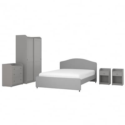 HAUGA Bedroom furniture, set of 5, Vissle gray, Queen