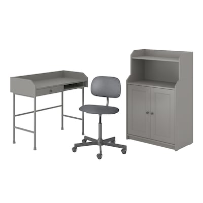 HAUGA/BLECKBERGET Desk and storage combination, and swivel chair gray