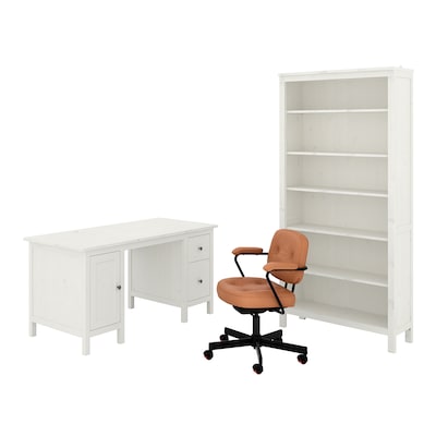 HEMNES/ALEFJÄLL Desk and storage combination, and swivel chair/white stain golden brown