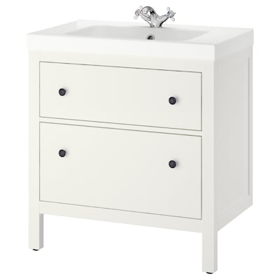 HEMNES / ODENSVIK Sink cabinet with 2 drawers, white/Runskär faucet, 32 5/8x19 1/4x35 "