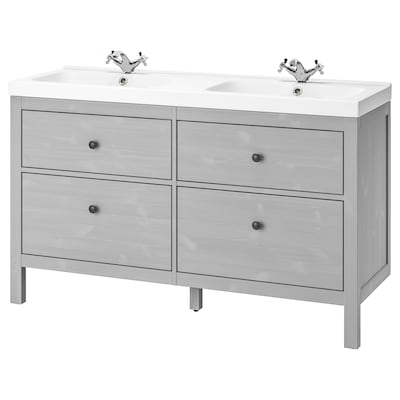 HEMNES / ODENSVIK Sink cabinet with 4 drawers, gray/Runskär faucet, 56 1/4x19 1/4x35 "