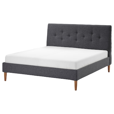 IDANÄS Upholstered bed frame, Gunnared dark gray, King