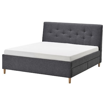 IDANÄS Upholstered storage bed, Gunnared dark gray, King