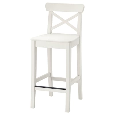 INGOLF Bar stool with backrest, white, 24 3/4 "