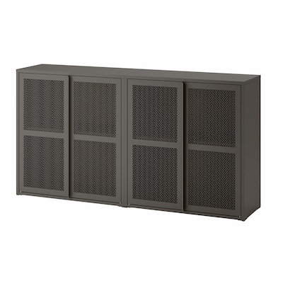 IVAR Cabinet with doors, gray mesh, 63x11 3/4x32 5/8 "