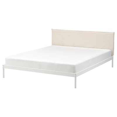 KLEPPSTAD Bed frame, white/Vissle beige, Queen