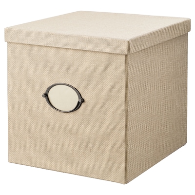 KVARNVIK Storage box with lid, beige, 12 ½x13 ¾x12 ½ "