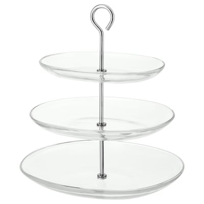 KVITTERA Serving stand, 3 tiers, clear glass/stainless steel