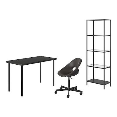 LAGKAPTEN/ELDBERGET / VITTSJÖ Desk and storage combination, and swivel chair black-brown/dark gray