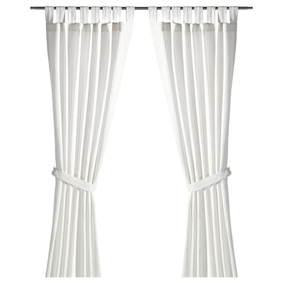 LENDA Curtains with tie-backs, 1 pair, white, 55x98 "