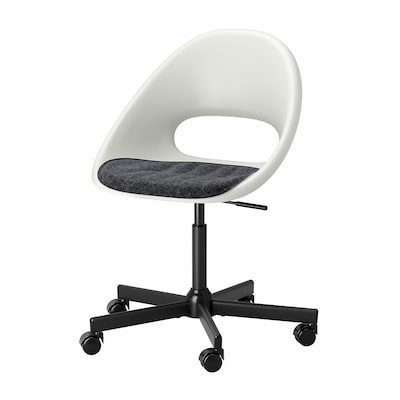 LOBERGET / MALSKÄR Swivel chair with pad, white black/dark gray