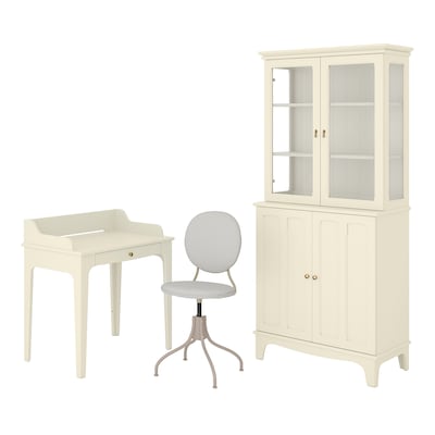 LOMMARP/BJÖRKBERGET Desk and storage combination, and swivel chair beige