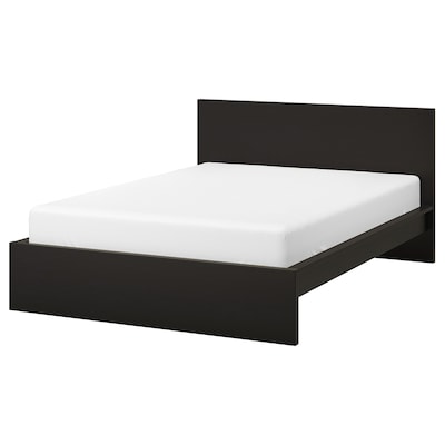 MALM Bed frame, high, black-brown/Luröy, Queen